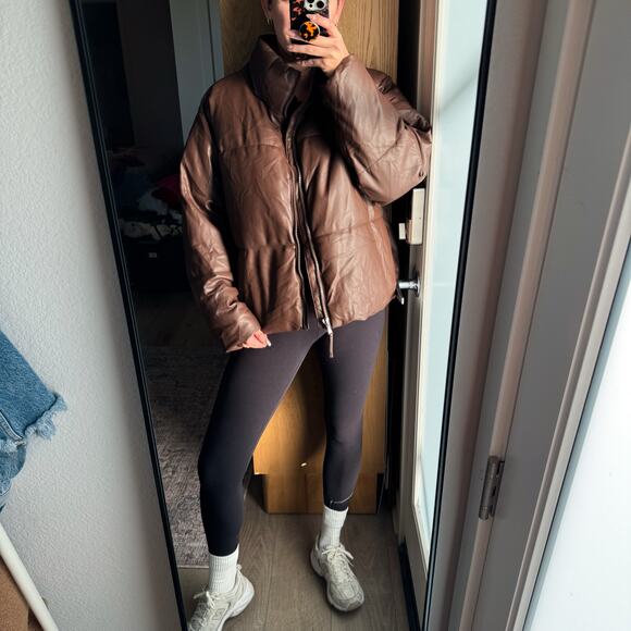 Old Navy Brown Faux Leather Puffer Jacket - Picture 10 of 12